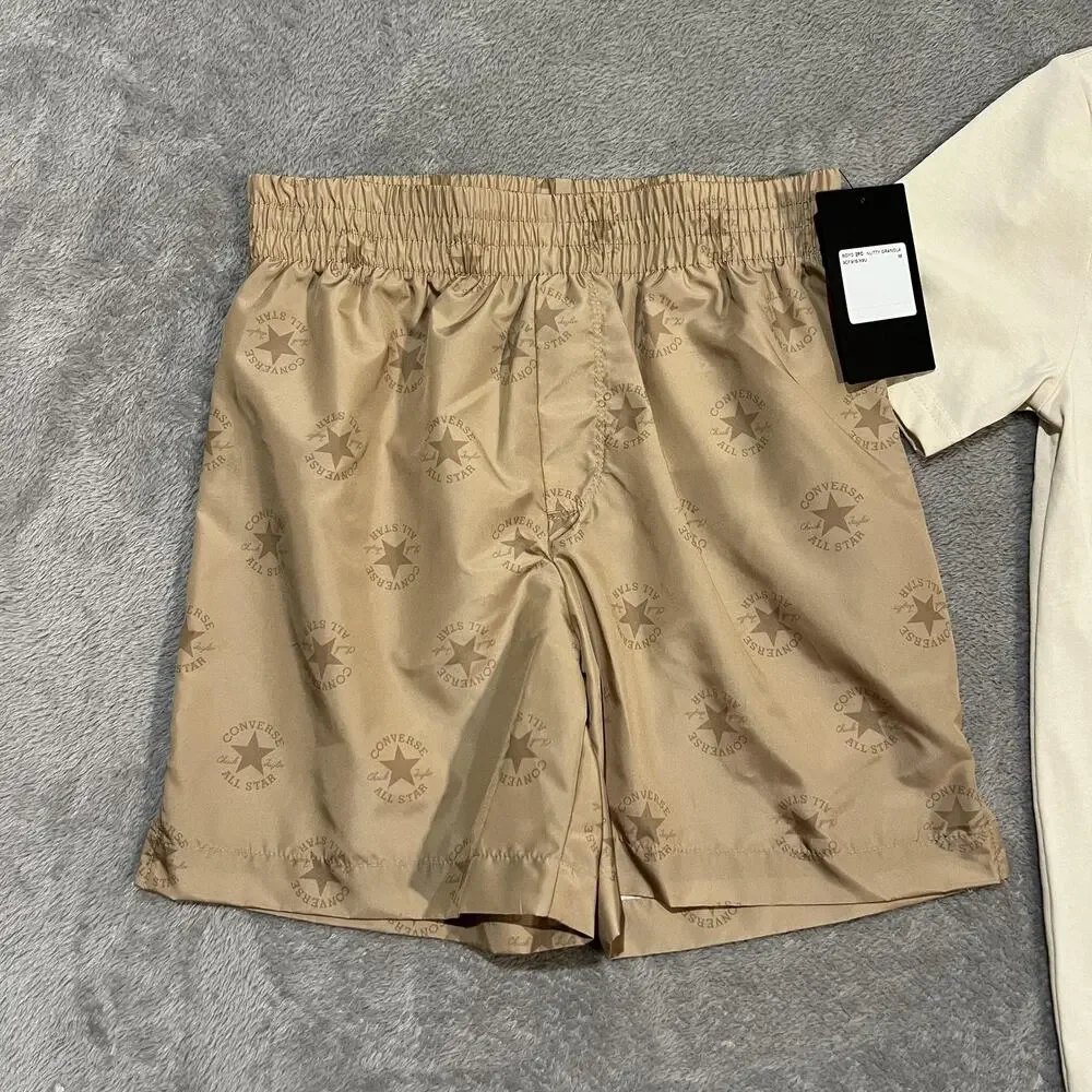 Converse Shirt Shorts Set Boys M Beige All Star 2 Piece Athletic Outfit New